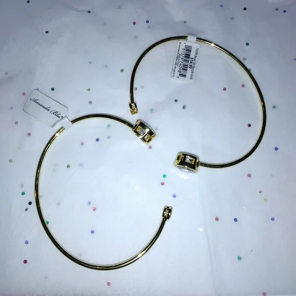 2 Pcs Amanda Blu Bezel Gold Bangles - Picture 6 of 9